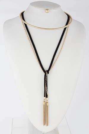 Simple Solid Long Choker With Bars Set 6FCE4